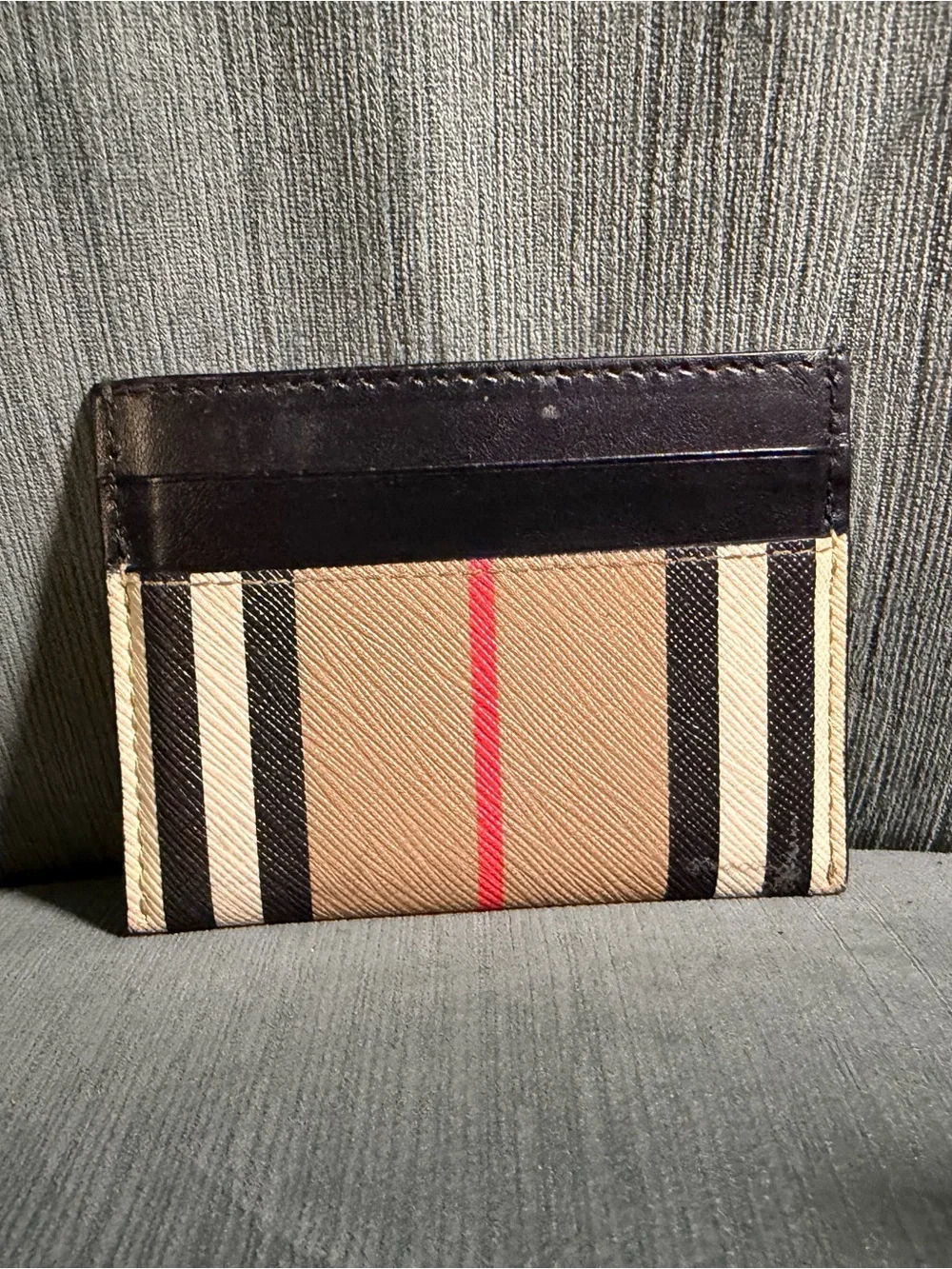 Burberry Black, Beige & Red Striped Card Holder